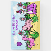 恐竜パーソナライズされたの女の子の誕生日パーティー 横断幕 (縦)