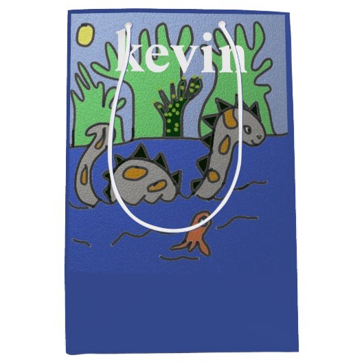 恐竜パーソナライズされたの子供 ミディアムペーパーバッグ (正面)