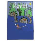 恐竜パーソナライズされたの子供 ミディアムペーパーバッグ (裏面)