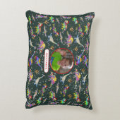 恐竜パーソナライズされたの少年の写真と名前 アクセントクッション (裏面(縦))