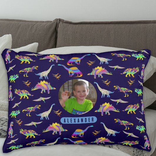 恐竜パーソナライズされたの少年の写真と名前 アクセントクッション