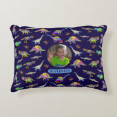 恐竜パーソナライズされたの少年の写真と名前 アクセントクッション (正面)