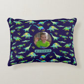 恐竜パーソナライズされたの少年の写真と名前 アクセントクッション (正面)