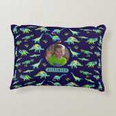 恐竜パーソナライズされたの少年の写真と名前 アクセントクッション (裏面)