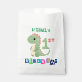 恐竜パーソナライズされたの最初の誕生日パーティーの好意バッグ フェイバーバッグ (正面)