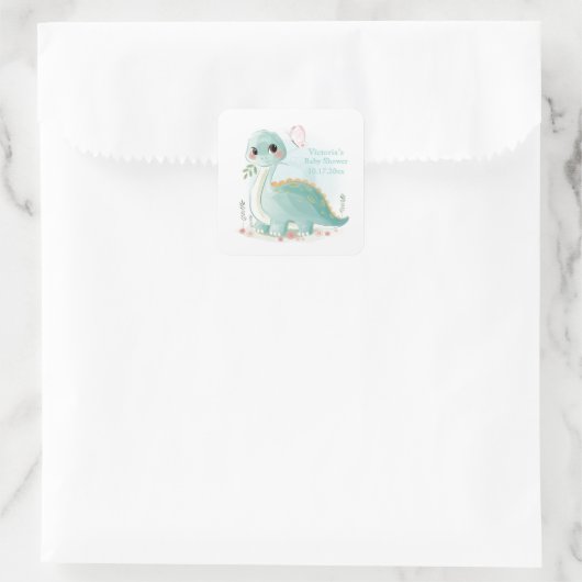 恐竜パーソナライズされたの赤ちゃんシャワー スクエアシール (バッグ)
