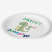 恐竜パーソナライズされたの1歳の誕生日 ペーパープレート (アングル)