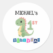 恐竜パーソナライズされたの1歳の誕生日 ラウンドシール (正面)