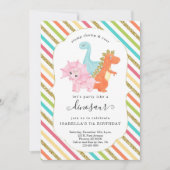 恐竜パーソナライズされたをテーマにした女の子の誕生日パーティー 招待状 (正面)