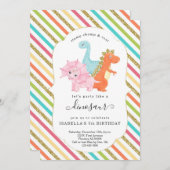 恐竜パーソナライズされたをテーマにした女の子の誕生日パーティー 招待状 (正面/裏面)