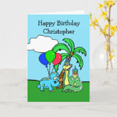 恐竜パーソナライズされたをテーマにした誕生日カード カード (黄色い花)