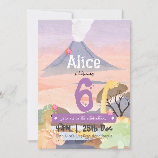 恐竜パーソナライズされたをテーマにした6回目の誕生日パーティー 招待状 (正面)