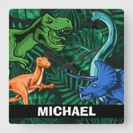 恐竜パーソナライズされたキッズディノジュラシックトレックスボーイ スクエア壁時計