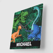 恐竜パーソナライズされたキッズディノジュラシックトレックスボーイ スクエア壁時計 (傾斜)