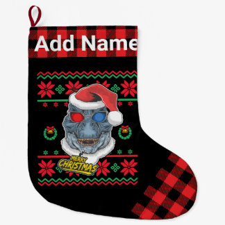 恐竜パーソナライズされたサンタTレックス醜いクリスマス ラージクリスマスストッキング