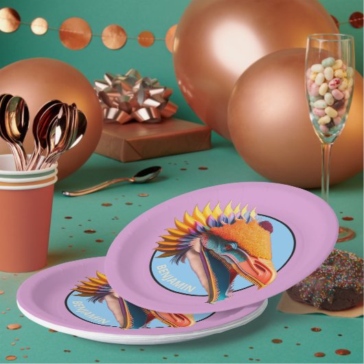 恐竜パーソナライズされたパーティー9"ラウンド紙プレート ペーパープレート (複数)