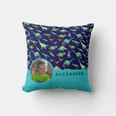 恐竜パーソナライズされたブルー装飾用クッション クッション (正面)