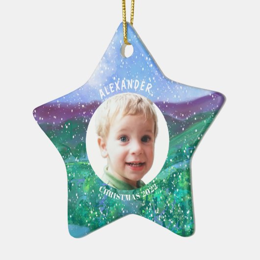 恐竜パーソナライズされた写真クリスマス2022 セラミックオーナメント (左)