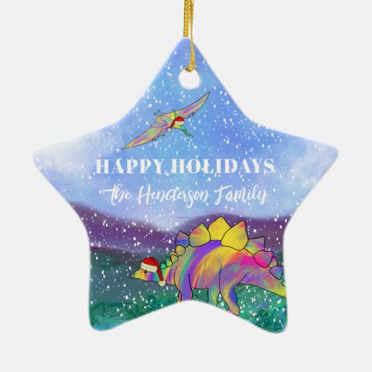 恐竜パーソナライズされた写真クリスマス2022 セラミックオーナメント (裏面)