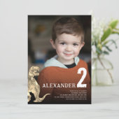 恐竜パーソナライズされた写真2回目の誕生日パーティー 招待状 (スタンド正面)