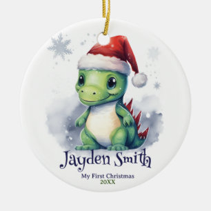 恐竜パーソナライズされた名初めてのクリスマス セラミックオーナメント