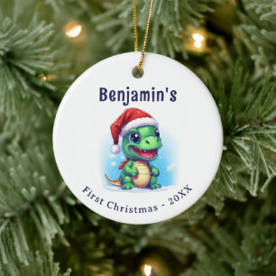 恐竜パーソナライズされた名初めてのクリスマス セラミックオーナメント