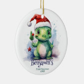 恐竜パーソナライズされた名初めてのクリスマス セラミックオーナメント (右)