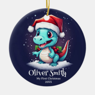 恐竜パーソナライズされた名初めてのクリスマス セラミックオーナメント