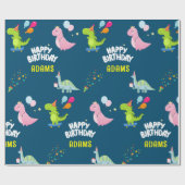 恐竜パーソナライズされた子供の誕生日 ラッピングペーパー (フラット)