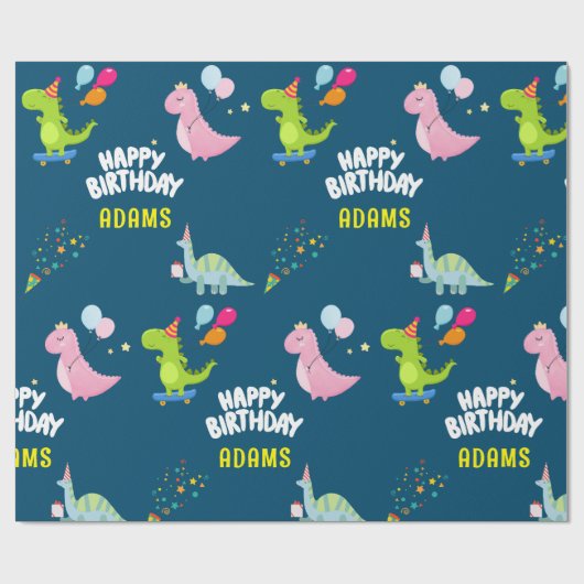 恐竜パーソナライズされた子供の誕生日 ラッピングペーパー (フラット)