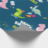 恐竜パーソナライズされた子供の誕生日 ラッピングペーパー (角)