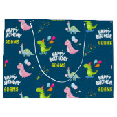 恐竜パーソナライズされた子供の誕生日 ラージペーパーバッグ (裏面)