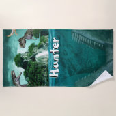 恐竜パーソナライズされた島 ビーチタオル (正面)