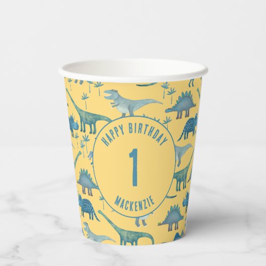恐竜パーソナライズされた時代子供の誕生日パーティー 紙コップ (裏面)