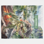 恐竜パーソナライズされた毛布の男の子の贈り物水色 フリースブランケット (正面(横))