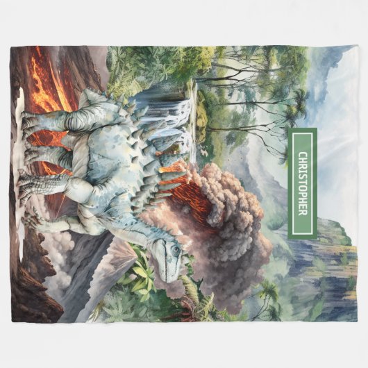 恐竜パーソナライズされた毛布ボーイズ誕生日プレゼント フリースブランケット (正面(横))