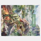 恐竜パーソナライズされた毛布ボーイ誕生日Tレックス フリースブランケット (正面(横))