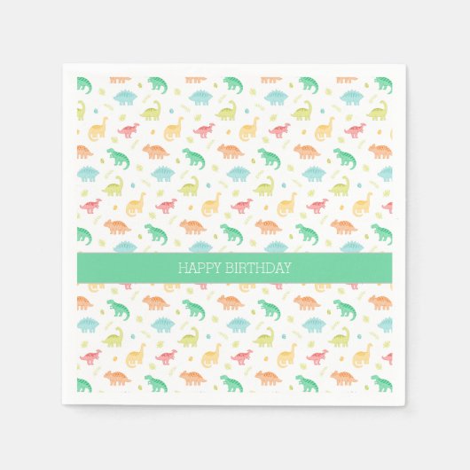 恐竜パーソナライズされた紙プレート – グリーンブルー スタンダードカクテルナプキン (正面)