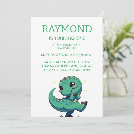 恐竜パーソナライズされた誕生会 招待状 (スタンド正面)