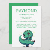 恐竜パーソナライズされた誕生会 招待状 (正面/裏面)