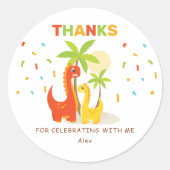 恐竜パーソナライズされた誕生日ありがとうステッカー ラウンドシール (正面)