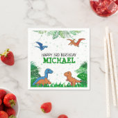 恐竜パーソナライズされた誕生日キッズジュラシックトレックス スタンダードカクテルナプキン (インサイチュ)