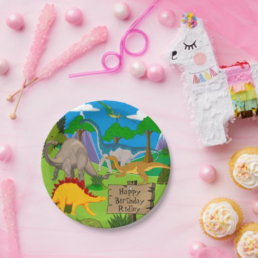 恐竜パーソナライズされた誕生日 ペーパープレート (パーティー)