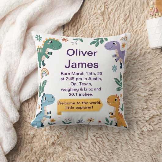 恐竜パーソナライズされた誕生統計誕生日枕 クッション (ブランケット)