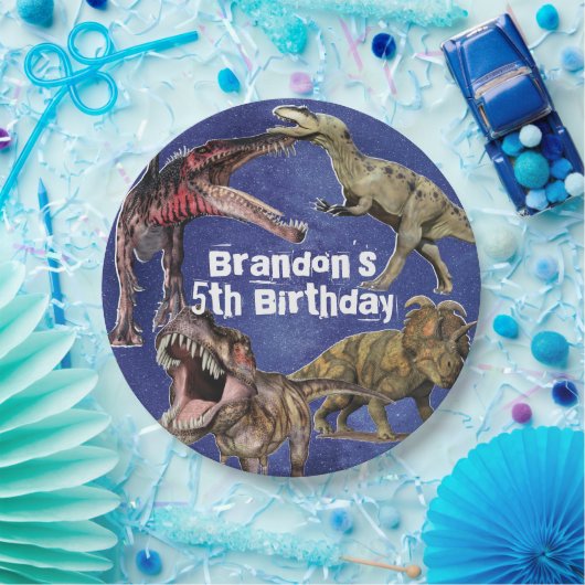 恐竜パーソナライズされたTレックス少年誕生日パーティー ペーパープレート (パーティー)