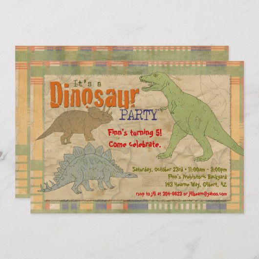 恐竜パーティの招待状-パーソナライズされた 招待状 (正面/裏面)
