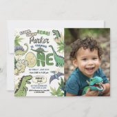 恐竜パーティテーマ 恐竜1歳誕生日 招待状 (正面)