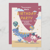 恐竜パーティーの招待状テンプレート:楽しくて簡単なスクリプト 招待状 (正面/裏面)