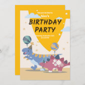 恐竜パーティーの招待状テンプレート：楽しくて簡単なスクリプト 招待状 (正面/裏面)