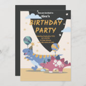 恐竜パーティーの招待状テンプレート:楽しくて簡単なスクリプト 招待状 (正面/裏面)